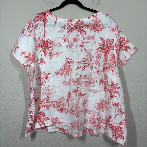 Joie Plus 3X Tropical Hawaiian Linen Top White Beach Resort Vacation Coastal - Picture 2 of 6